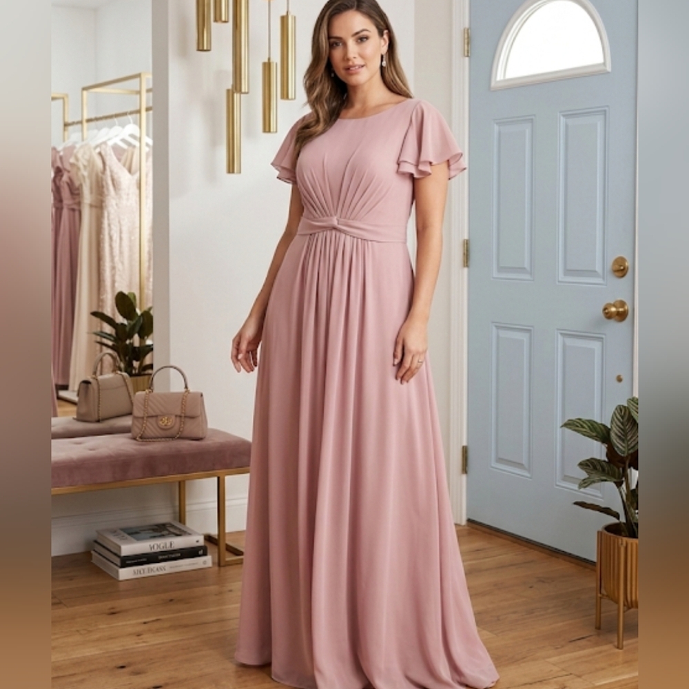 Elegant Dusty Rose Chiffon Maxi Dress